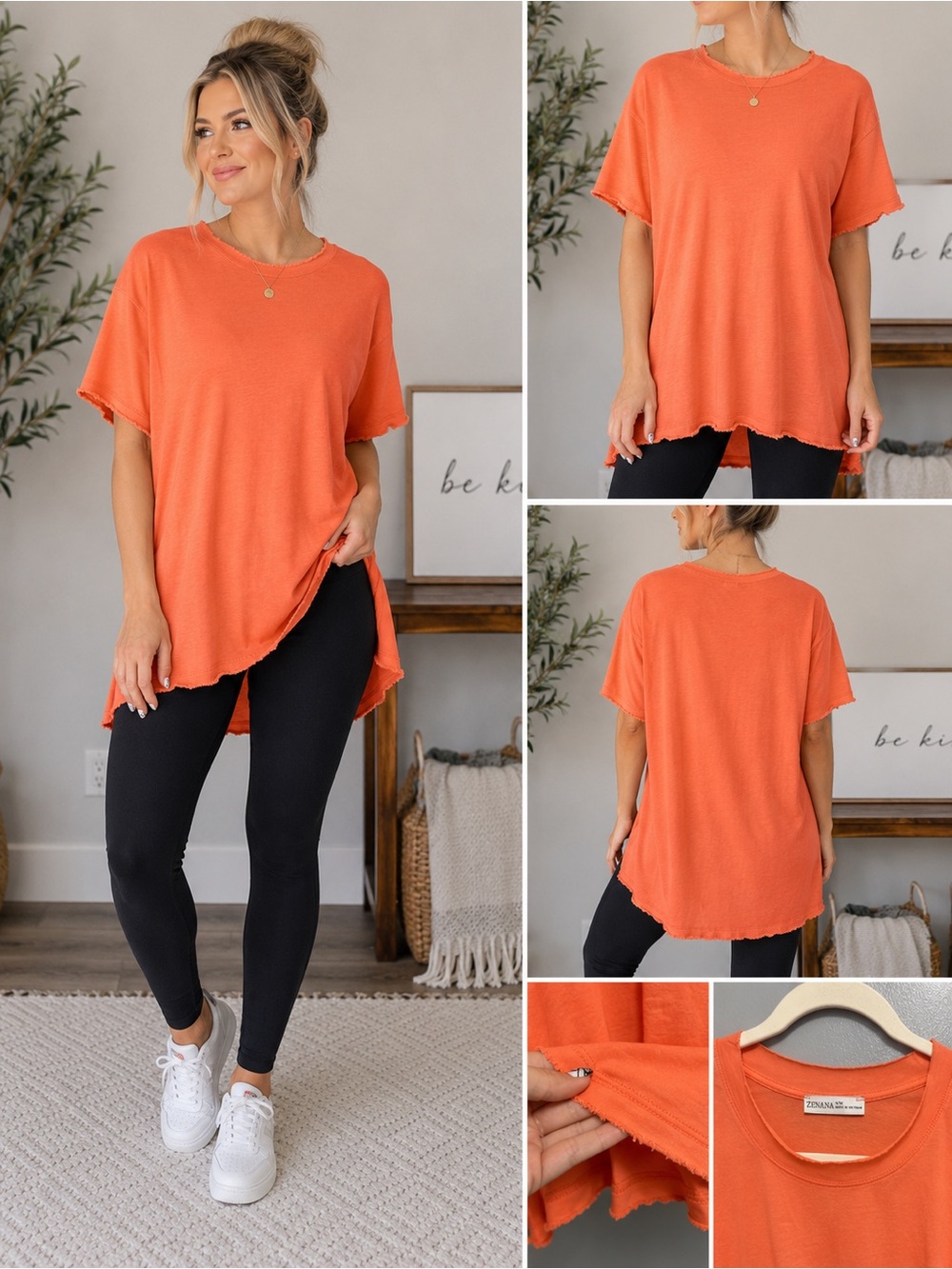 Zenana Coral Short Sleeve High-Low Tunic